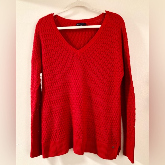 American Eagle Outfitters Sweaters - American Eagle Outfitters Vibrant Red V-Neck Sweater